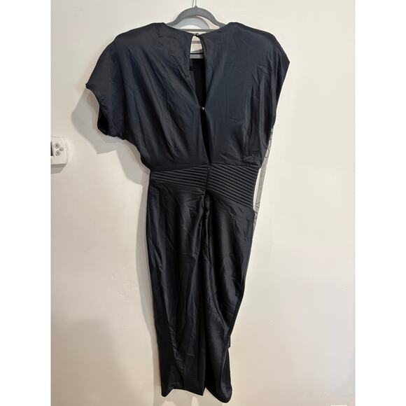 Zhivago Bond Satin Pleated Asymmetric Midi Formal Dress Black Women's Size US 8 - Picture 4 of 6